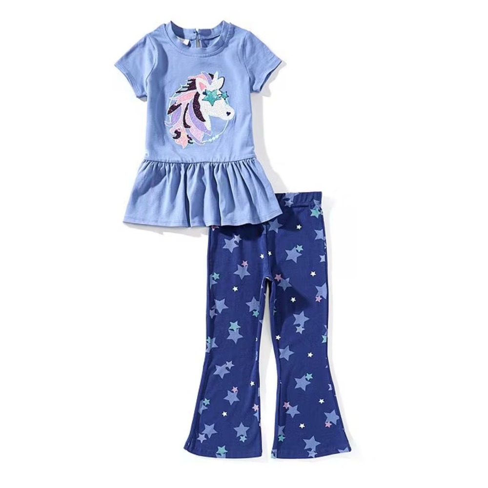 NWT Bonnie Jean Girls SIZE 7 Outfit Set FLARE LEGGINGS Unicorn Sequin Top Tee